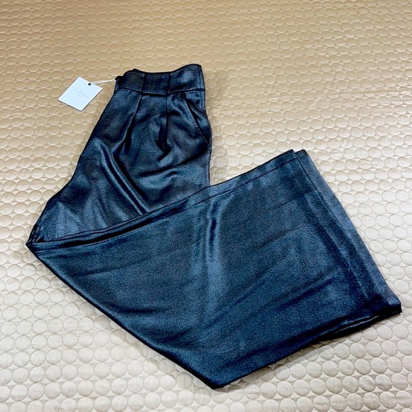 🌱 NWT L’Acqdemie High Waist Wide Leg Metallic Pants - Picture 3 of 9